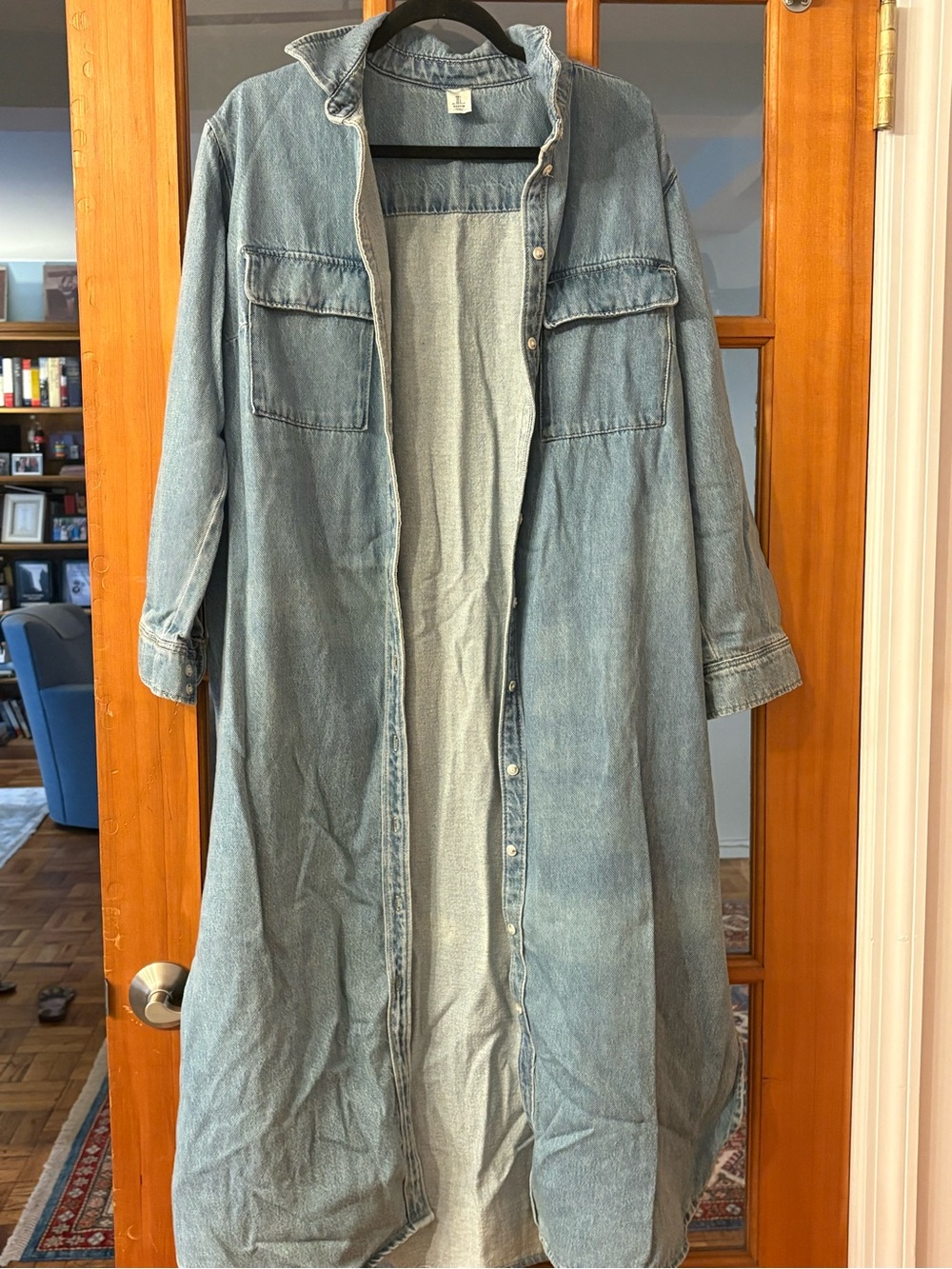 Light Wash Denim Longline Shirt Jacket - Women